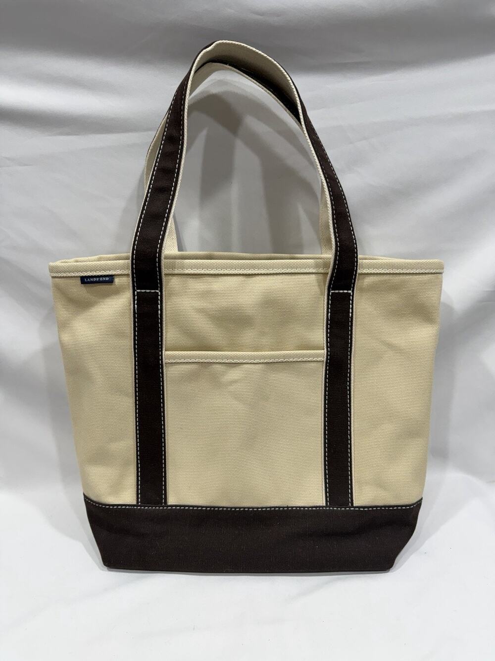 Lands End Canvas Tote Bag With Handles Brown & Natural Medium